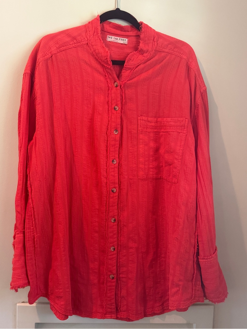 We The Free Bright Red Textured Button-Down Shirt - Picture 1 of 3